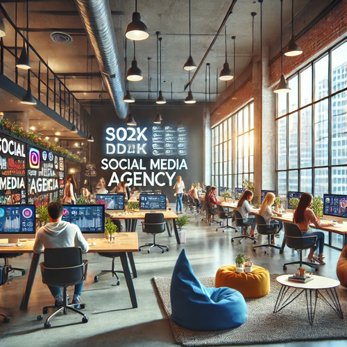 DALL·E 2024 07 01 11.52.17 A modern social media agency office with a creative and vibrant atmospher.png