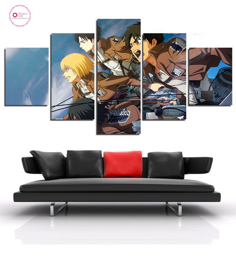 Quadros Decoração 5 Peças Para Sala Quarto Attack On Titans Animes Full Hd.jpg