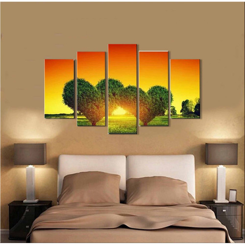 Quadros Decoração 5 Peças Para Sala Quarto Árvore Coração Por Do Sol Luxo.jpg