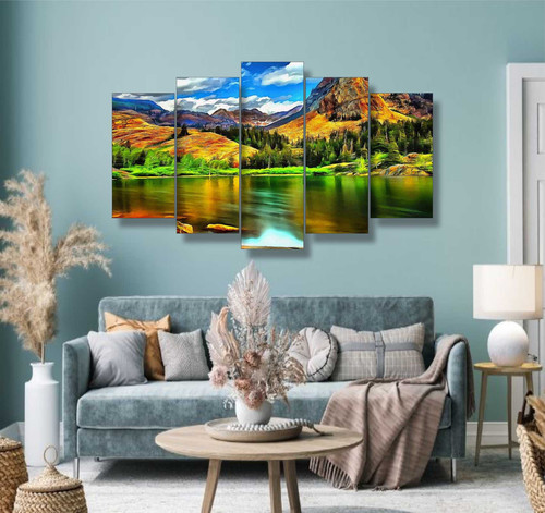 Quadros Decoração 5 Peças Para Sala Quarto Cachoeiras Paisagens Lindas.jpg