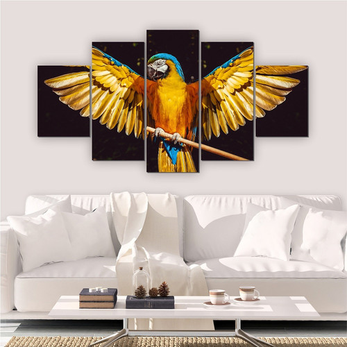 Quadros Decoração 5 Peças Para Sala Quarto Árara Gold Luxo Moderno.jpg