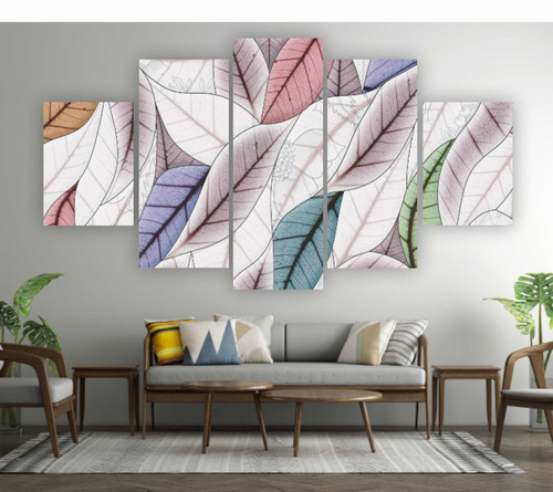 Quadros Decoração 5 Peças Para Sala Quarto Folhas Coloridas Arte Abstrata.jpg