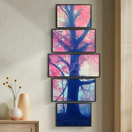 Kit 5 Quadros Decorativos Folhas Rosas.jpg