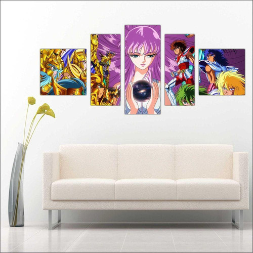 Quadros Decoração 5 Peças Para Sala Quarto Cavaleiro Dos Zodiacos Anime Old.jpg