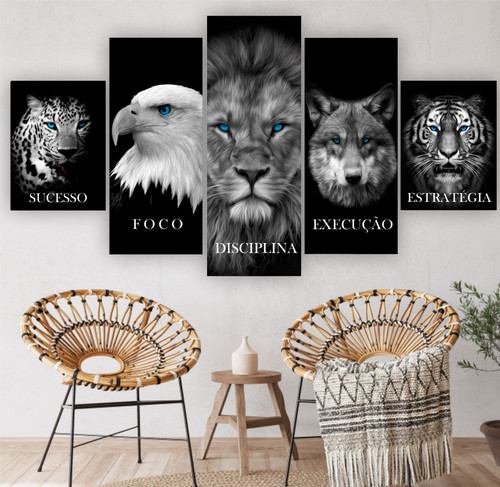 Quadros Decoração 5 Peças Para Sala Quarto Animais Motivacionais Resiliencia.jpg