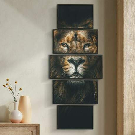 Kit 5 Quadros Decorativos Leão Na Sombra.jpg