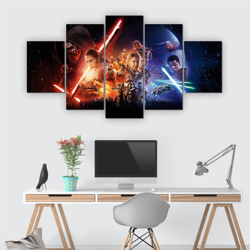 Quadros Decoração 5 Peças Para Sala Quarto Guerras Nas Estrelas Ficção Ciencia.jpg