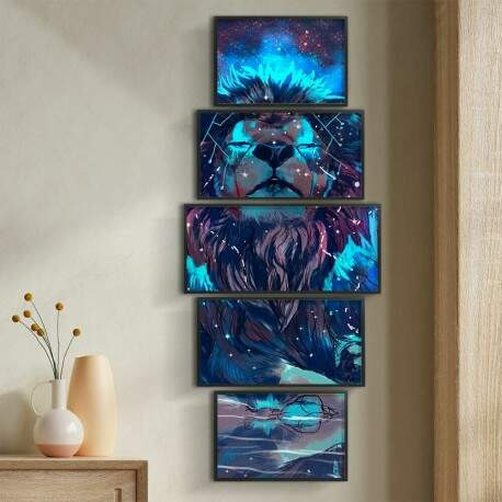 Kit 5 Quadros Decorativos Leão Galáxia.jpg