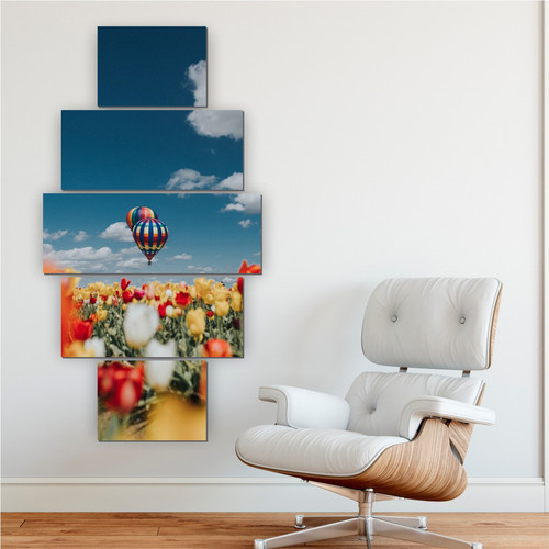 Quadros Decoração 5 Peças Para Sala Quarto Balão Campos Floridos Moderno.jpg