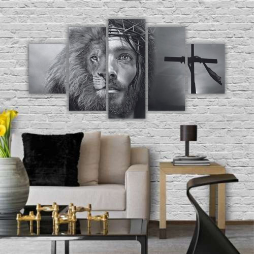 Quadros Decoração 5 Peças Para Sala Quarto Jesus Salvador Religioso Deus Amor.jpg