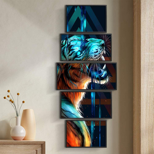 Quadros Decoração 5 Peças Para Sala Quarto Tigre Inteligencia Artifical.jpg