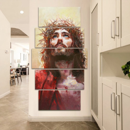 Quadros Decoração 5 Peças Para Sala Quarto Olhar Cristo Salvador Religião Moderno.jpg