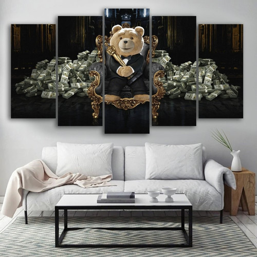 Quadros Decoração 5 Peças Para Sala Quarto Ted Money Luxuoso Hd Decorativos.jpg