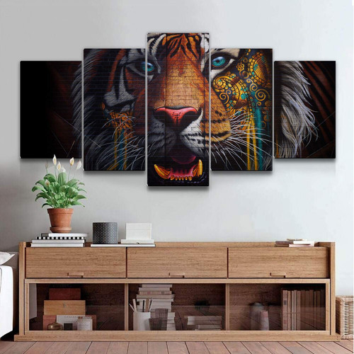 Quadros Decoração 5 Peças Para Sala Quarto Tigre Abstrato de Tijolos Moderno.jpg