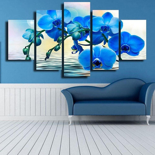 Quadros Decoração 5 Peças Para Sala Quarto Orquideas Azul Lindas Moderno.jpg