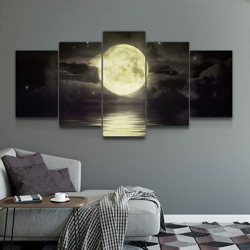 Quadros Decoração 5 Peças Para Sala Quarto Luar Sob o Mar Paisagem.jpg