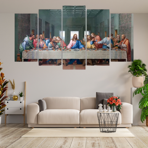 Quadros Decoração 5 Peças Para Sala Quarto Santa Ceia Jesus Religião.png