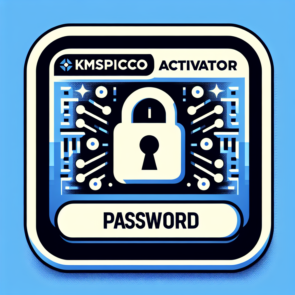 kmspico activator password para imagem de tela de ativação do software com fundo tecnológico e ícone de cadeado.