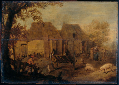 Unknown Двор фермы, 1640, 32 cm х 45,5 cm, Дерево, масло