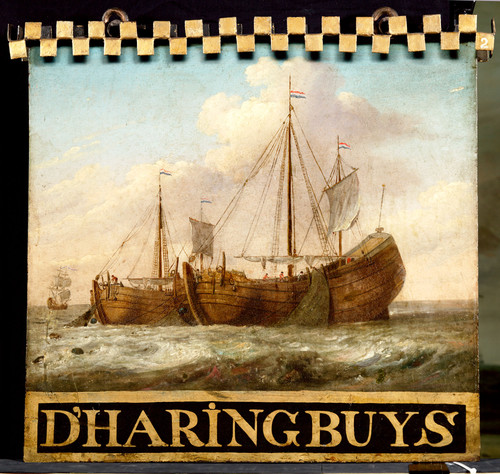 Unknown Вывеска с видом двух лодок, ловящих сельдь, 1799, 70,5 cm x 78 cm, Медь, масло