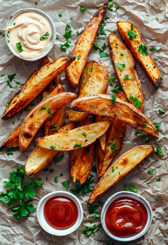 dterox Baked potato fries with ketchup and mayonnaise on the f30fe95e 7286 4da0 a3e2 6eac7b48e60f 0.png