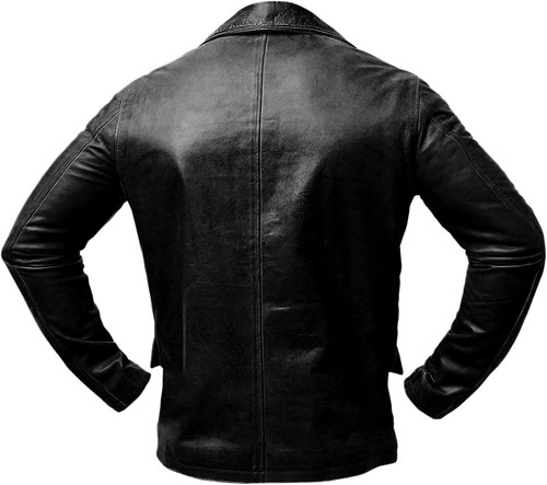 Men's Arthur Buttoned Closure Morgan Lapel Collar Winter Black Faux Leather Blazer Coat Jacket 2.jpg