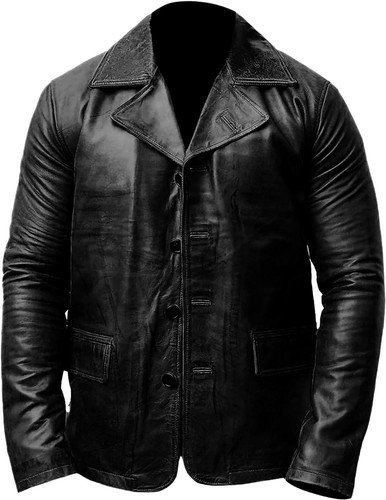 Men's Arthur Buttoned Closure Morgan Lapel Collar Winter Black Faux Leather Blazer Coat Jacket 0.jpg