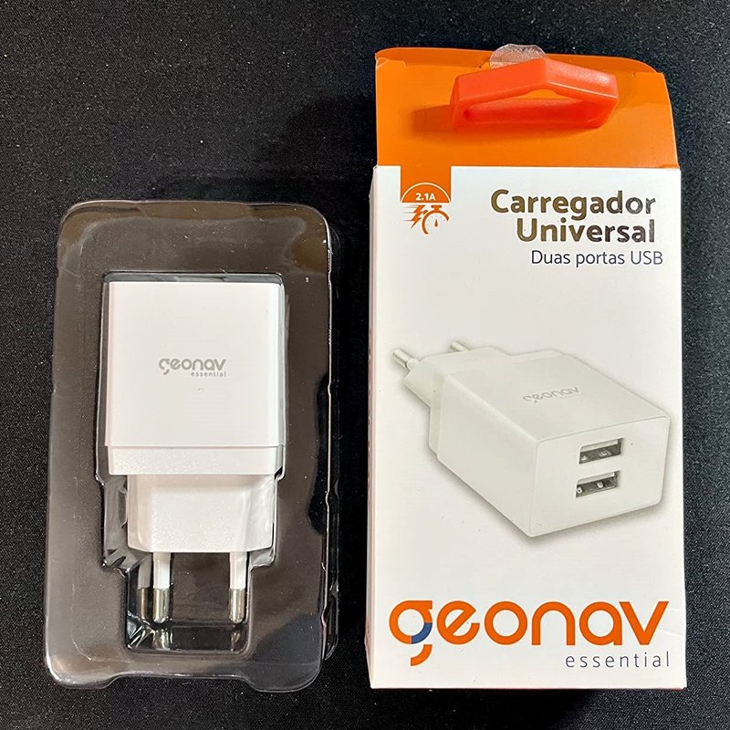 Carregador de Parede Universal 2.1A, 2 portas USB, Bivolt, Branco, ESACW2, Geonav