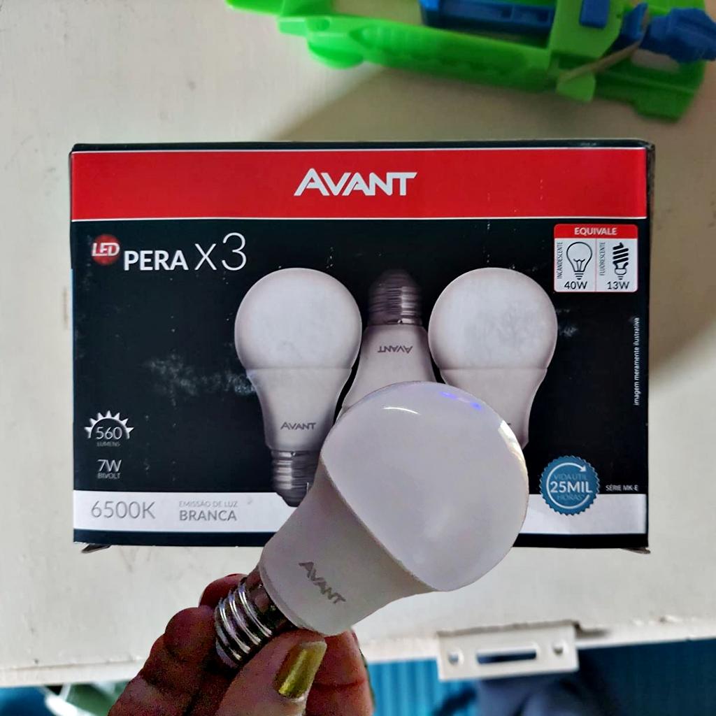 Kit Lâmpada Pera LED, 3 unidades, 7W, Luz branca 6500K, soquete E27, Bivolt, Avant