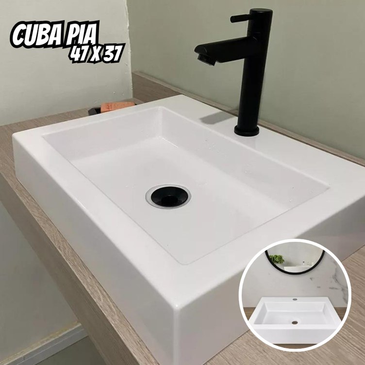 Cuba pia de apoio retangular 47x37cm para banheiro lavabo Esmeralda Beltempo