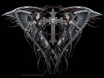 HD wallpaper death angels digital art weapons girls cross thumbnail.jpg