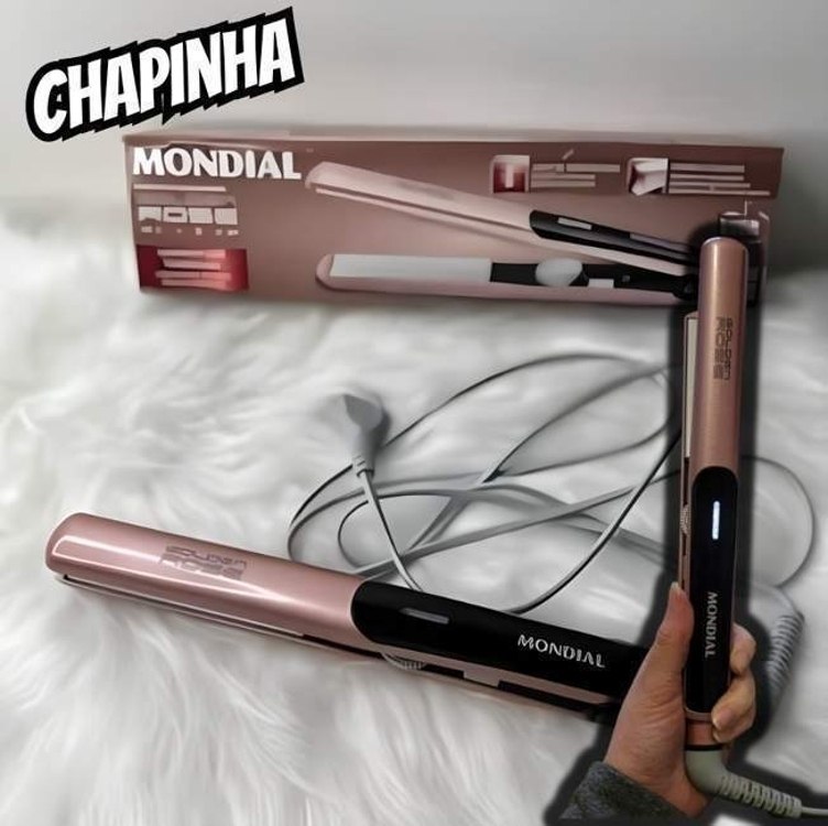 Prancha Alisadora Chapinha De Cabelo Mondial Golden Rose P-20 Ceramica Bivolt Cor Ouro rosa/Preto 110V/220V