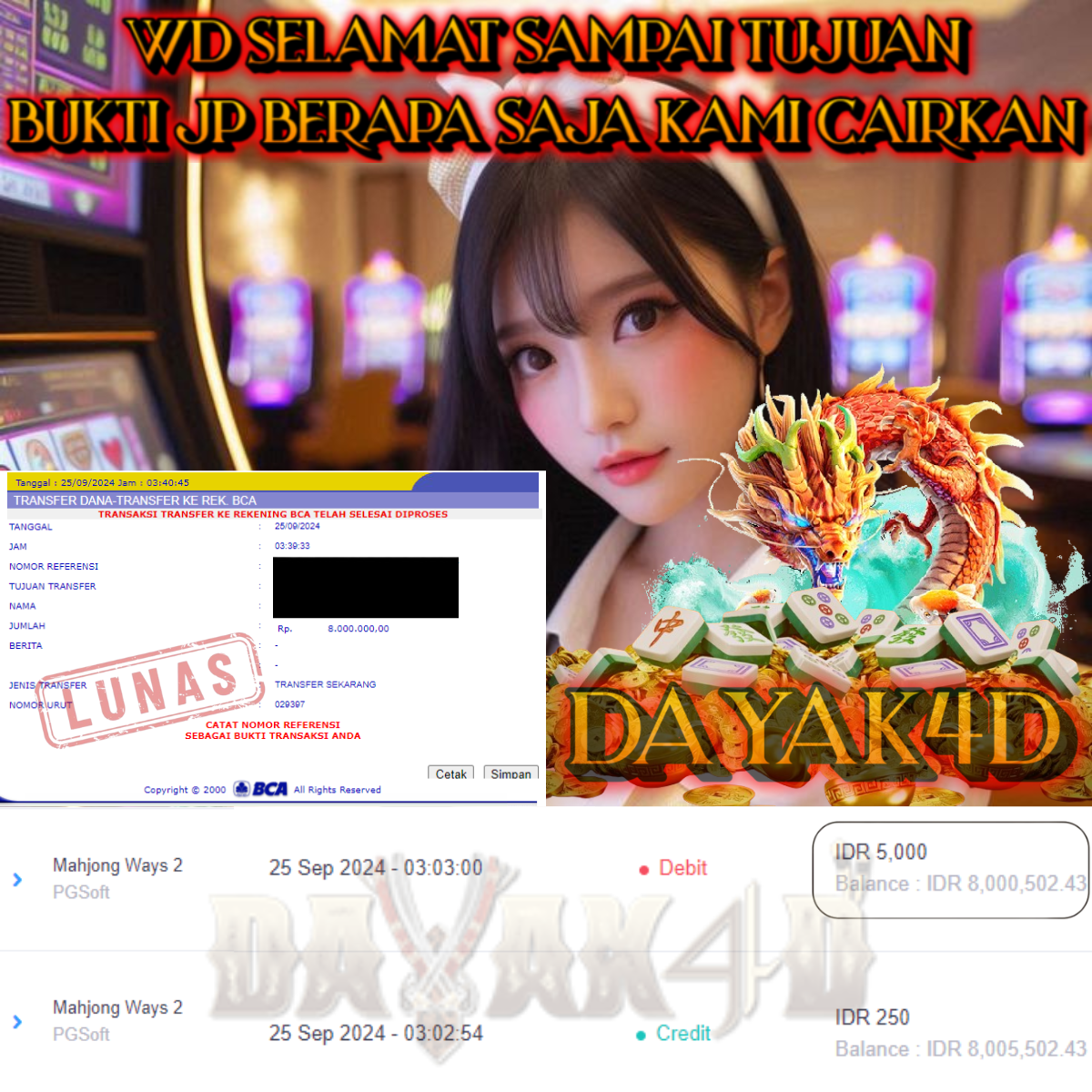 SELAMAT KEPADA ID XXXX JACKPOT PERMAINAN MAHJONGWAYS2 PG SOFT DI WEB DAYAK4D