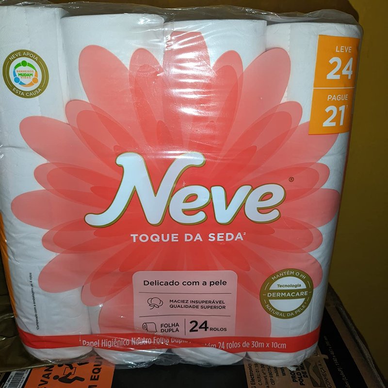 Neve Papel Higiênico Toque de Seda Folha Dupla, 30m, Leve 24 Pague 21 Rolos