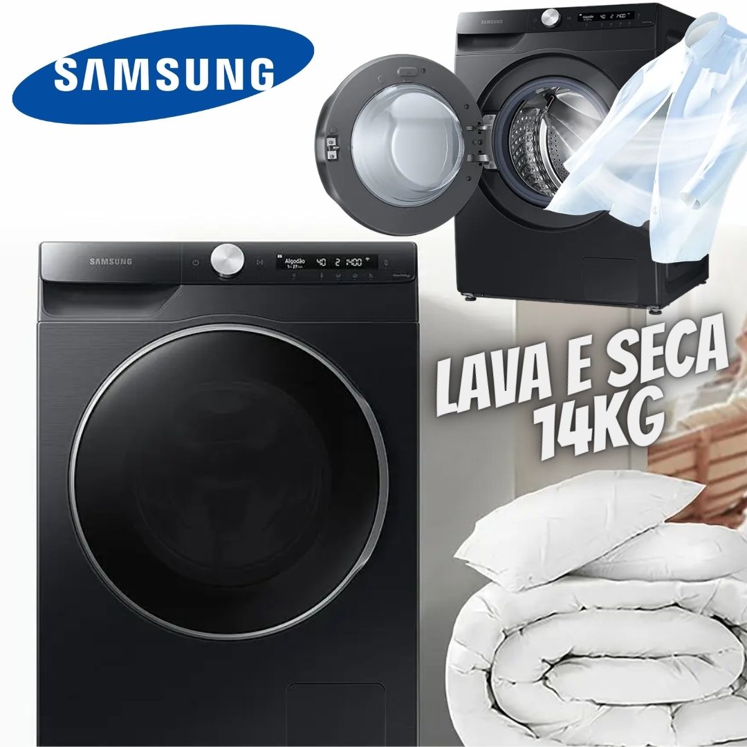 Lavadora e Secadora Samsung 14Kg Black Inox 127V WD14T504DSB/AZ Lavadora e Secadora Samsung 14Kg Black Inox 110V WD14T504DSB/AZ