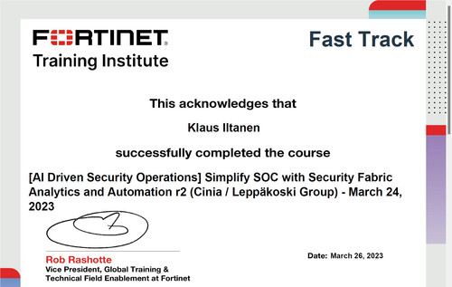 Fortinet Training institute certificate