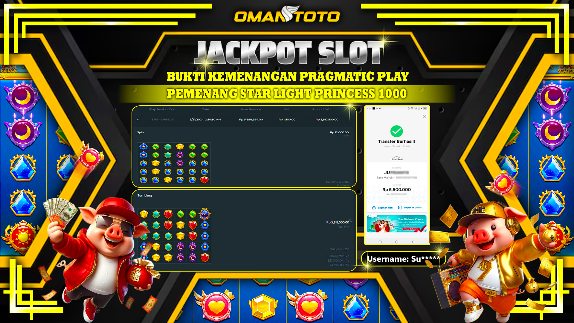 OMANTOTO JACKPOT SLOT STARLIGHT PRINCESS 1000 Rp. 5.500.000,-