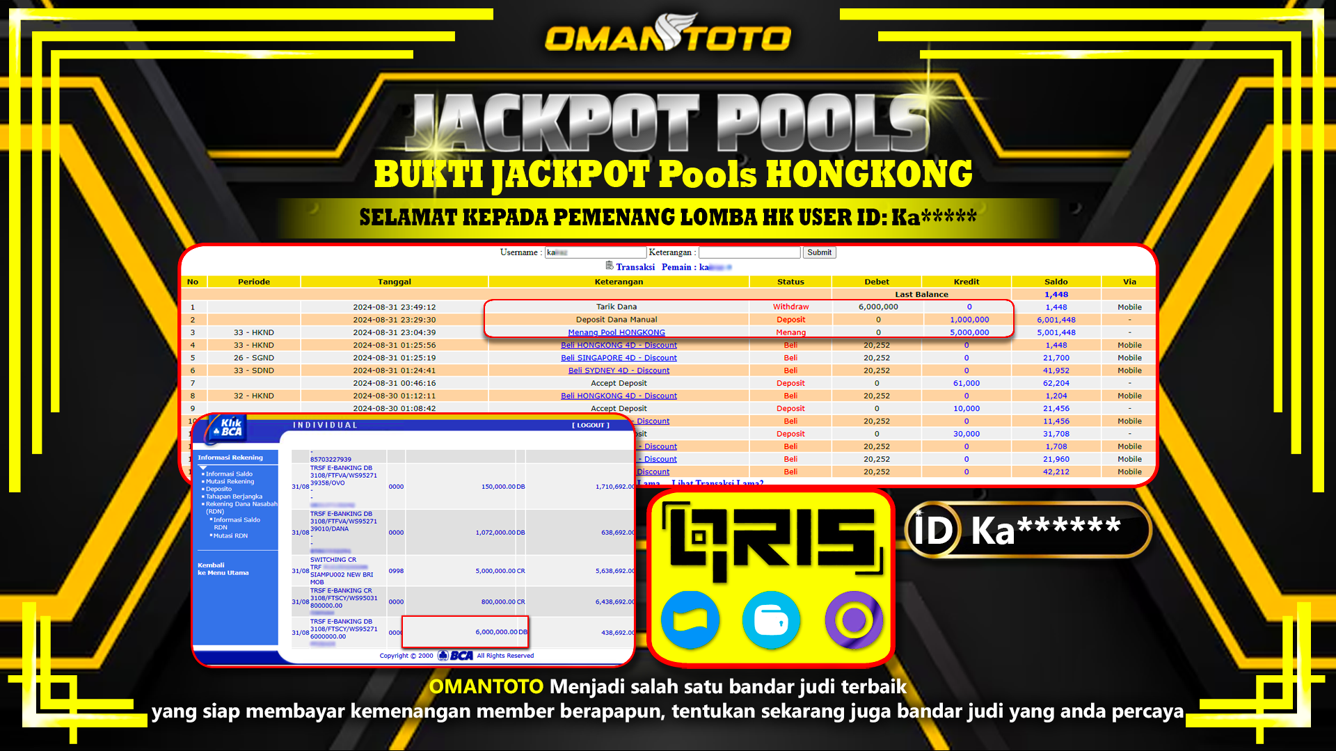OMANTOTO JACKPOT TOGEL POOL HONGKONG Rp. 6.000.000,-