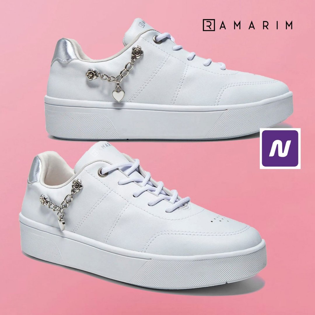 Tênis Ramarim Love Corrente Feminino – Branco+prata