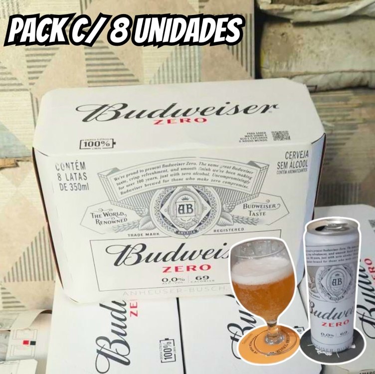 Pack Cerveja Budweiser Zero Álcool, 350ml, Lata – 8 unidades