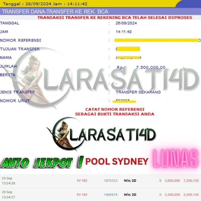 SELAMAT KEPADA ID XXXX JACKPOT POOL SYDNEY DI WEB LARASATI4D