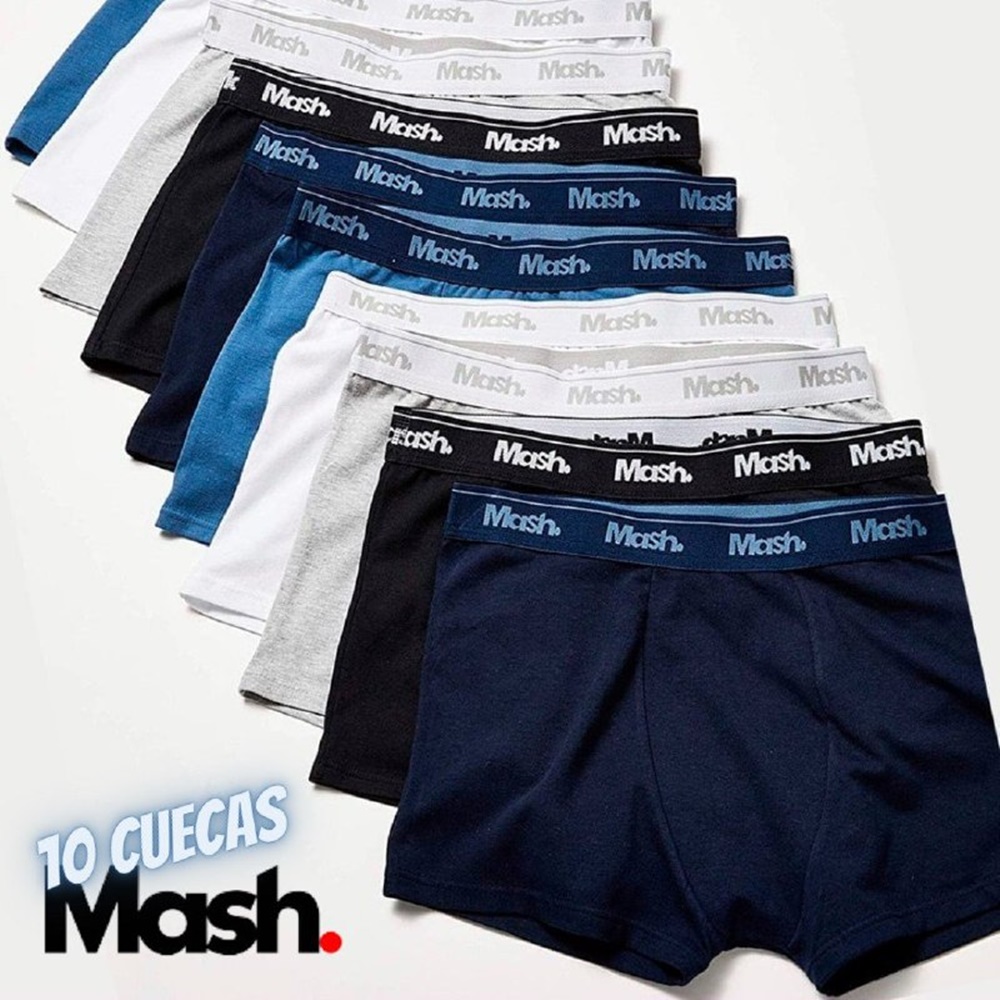 Kit 10 Cuecas Boxer Mash Algodão Infantil, Mash, Meninos