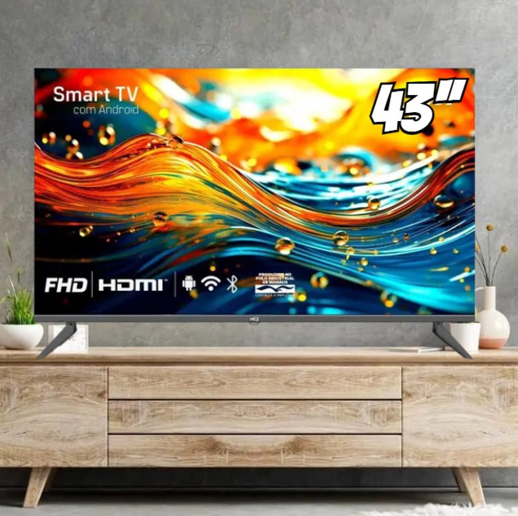 Smart TV HQ 43″ Full HD tela sem bordas Android 12 design Slim HQS43NKHM