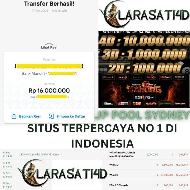SELAMAT KEPADA ID XXXX JACKPOT POOL SYDNEY DI WEB LARASATI4D
