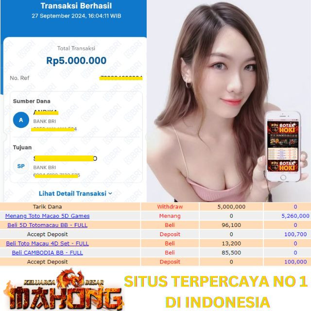 SELAMAT KEPADA ID XXXX JACKPOT Toto Macao 5D Games DI WEB BOTAKHOKI