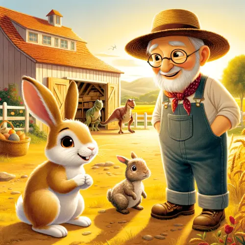 DALL·E 2024 09 09 22.12.31 A peaceful farm scene in the bright morning sun, featuring a brave and ad.webp