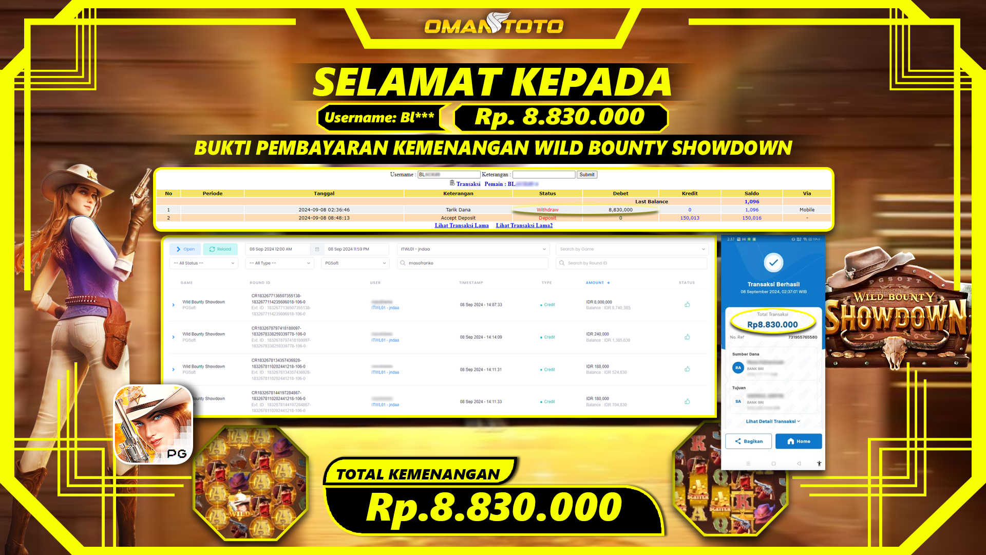 OMANTOTO JACKPOT SLOT WILD BOUNTY SHOWDOWN Rp. 8.830.000,-
