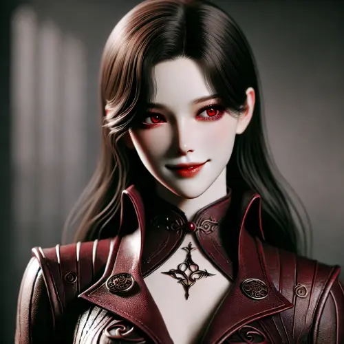 DALL·E 2024 09 10 20.42.57 A character portrait of Mira the Bloody, a seductive vampire in a realist.webp