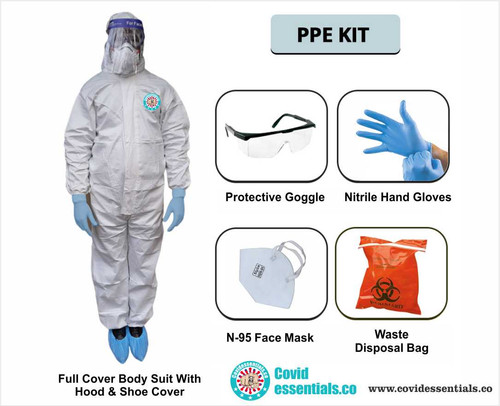 Get your best ppe kit, types of ppe kit, face mask, body coverall, face shield, shoe cover, hand gloves. Covidessentials is best manufacturer for PPE Kit in India.