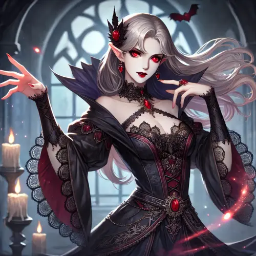 DALL·E 2024 09 11 12.02.03 A vampiric sorceress named Mira the Bloody, dressed in dark and elegant r.webp